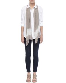 Eileen Fisher Linen Stretch Button Front Shirt, Silk Shibori Ripple Scarf & Soft Stretch Skinny Jeans