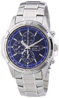 Seiko Men's Solar SSC141 Silver Stainless Steel Quartz Watch with Blue Dial Seiko Watches