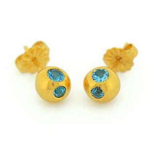 22ct gold blue topaz ball earrings by mabel hasell