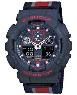 G Shock Mens Analog Digital Red Striped Navy Cloth Strap Watch 51x55mm GA100MC 2A   Watches   Jewelry & Watches