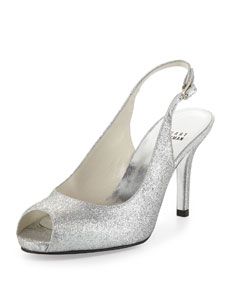Stuart Weitzman Litely Glitter Slingback Sandal, Silver