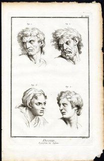 3 Antique Prints ART SCHOOL DRAWING HUMAN EXPRESSION EMOTION Diderot 1751   Etchings Prints