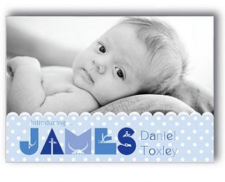 animal name baby birth announcement cards by cherrygorgeous