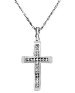 14k White Gold Pendant, Diamond Accent Small Cross   Necklaces   Jewelry & Watches