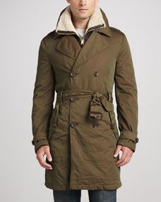 Burberry Brit Trench Coat with Removable Shearling Bib, Camel
