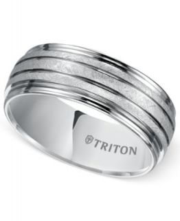 Triton Mens White Tungsten Ring, 9mm Lined Comfort Fit Wedding Band   Rings   Jewelry & Watches