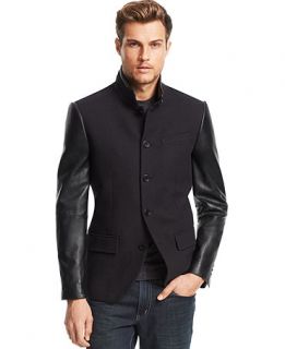 Kenneth Cole New York Neru Collar Leather Sleeve Blazer   Blazers & Sport Coats   Men