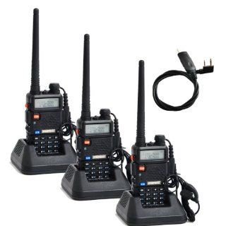 Retevis RT 5R UHF/VHF 136 174/400 480 MHz Dual Band CTCSS/DCS FM Transceiver with Earpiece Hand Held Amateur Radio Walkie Talkie 2 Way Radio Long Range Black Pack of 3 and USB Programming Cable  Frs Two Way Radios 