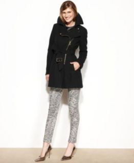 Calvin Klein Asymmetrical Faux Leather Trim Coat   Coats   Women