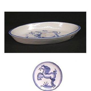 Platter Oval #2, Blue Horse Pattern  