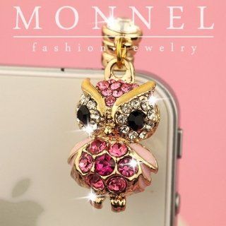 ip133 Cute Crystal Pink Wise OWL Anti Dust Plug Cover Charm for iPhone 4 4S Cell Phones & Accessories
