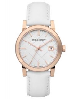 Burberry Watch, Womens Swiss Chronograph White Leather Strap 38mm BU9701   Watches   Jewelry & Watches