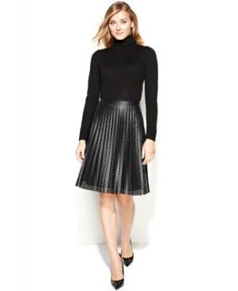 Calvin Klein Skirt, Laser Cut Pleated Faux Leather A Line   Skirts   Women
