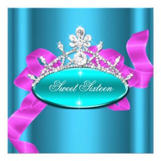 Sweet 16 Sixteen Teal Blue Pink Diamonds Image Personalized Invite