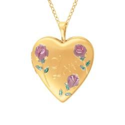 Gold over Silver Heart shaped Flower and 'Love' Locket Lockets Necklaces
