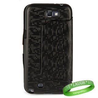 Quality Samsung Galaxy NOTE II 2 Hard Snap On Case with Stand  (BLack Matrix Block Design ) + VanGoddy Trademarked Live Laugh Love Wrist Band Cell Phones & Accessories
