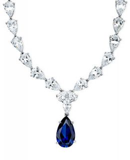 CRISLU Necklace, Platinum Over Sterling Silver Blue and Clear Cubic Zirconia Drop Necklace (50 1/2 ct. t.w.)   Fashion Jewelry   Jewelry & Watches