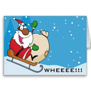Holiday Fun Black Santa Claus Riding Sled Cards
