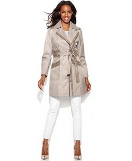 Via Spiga Faux Leather Trim Asymmetrical Trench Coat   Coats   Women