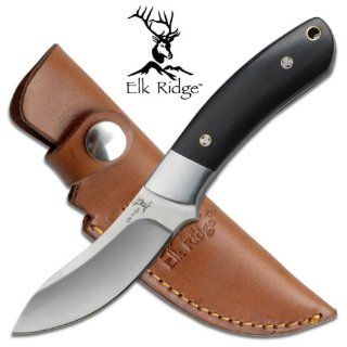ER 131. Elk Ridge Black Ebony Handle Hunting Knife W/ Sheath 8" Elk Ridge Black Ebony Handle Hunting Knife. 8 Inch Overall in length. Includes leather Sheath. Featuring mirror finish blade. KNIFE fixed blade knife hunting sharp edge steel  Hunting Fi