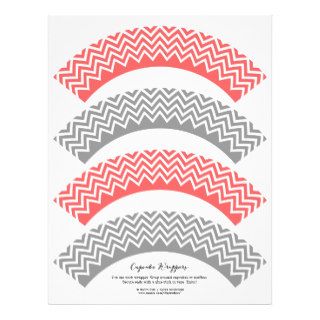 Gray and Coral Modern Chevron Cupcake Wrappers Personalized Letterhead