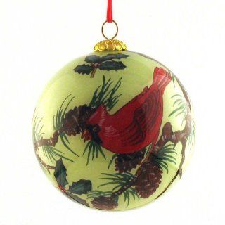 Hand Painted Glass Ornament, Two Cardinals CO 129   Christmas Ball Ornaments