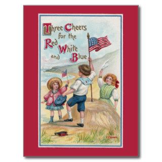 Patriotic Kids at the Beach with Flags Post Cards