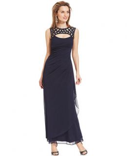 Xscape Sleeveless Laser Cut Embellished Gown   Dresses   Women