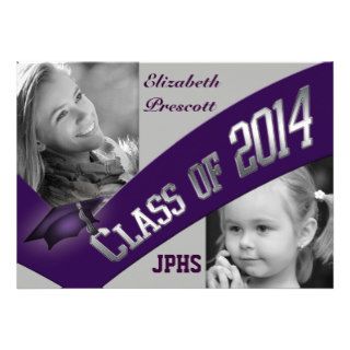 Class of 2014 Graduation Two Photo   Purple Gray Custom Invite