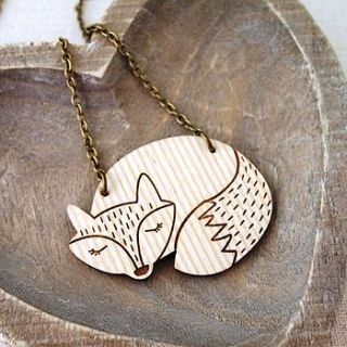 wooden fox necklace by melissa morgan designs