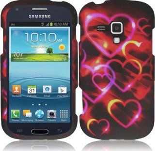 Samsung Galaxy AMP i407 (AIO) 2 Piece Snap On Rubberized Hard Plastic Case Cover, Rainbow Cascading Heart Pattern + LCD Clear Screen Saver Protector Cell Phones & Accessories