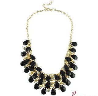 black 3 row teardrop Statement Jewelry, Chunky Necklace, Bubble Necklace(WIIPU 123) Y Shaped Necklaces Jewelry