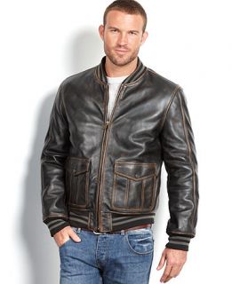 Marc New York Jacket, Canal Distressed Calf Leather Double Pocket Bomber Jacket   Coats & Jackets   Men