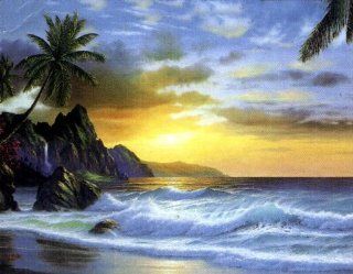 Modern Abstract Oil Painting on Canvas Wall Art Home Decoration Hawaii Beach Seashore Big Wave Sunrise (36 x 48 Inch (91 x 122 CM))  