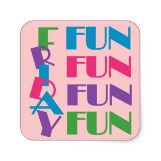 Friday Fun Fun Fun Pink Blue Purple and Green Sticker