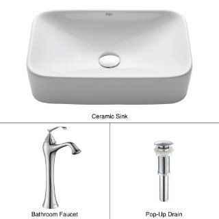 KRAUS C KCV 122 15000CH Rectangular Ceramic Sink and Ventus Faucet Chrome, White   Vessel Sinks  