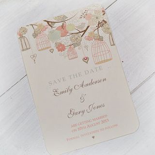 hanging vintage birdcages save the date cards by beautiful day