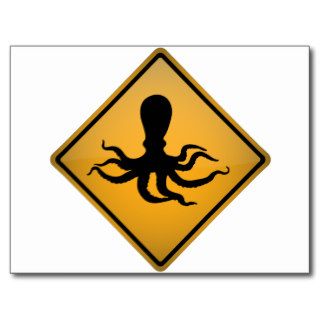 Octopus Warning Sign Post Card