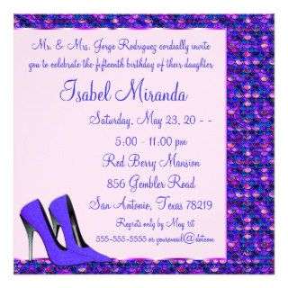 Purple High Heels Girls 15th Party Quinceanera Custom Invitations
