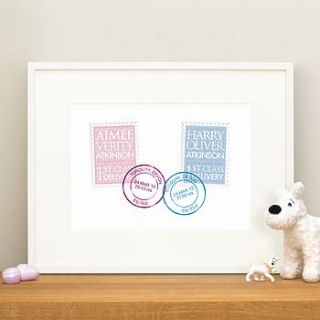 personalised new baby gift twins print by wordplay design