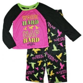 Duck Dynasty Girls Sz 6 16 Fleece Pajama Set (L (10/12), Black) Clothing