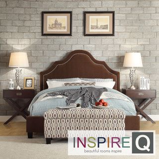 INSPIRE Q Fletcher Chocolate Chenille Nail Head Arch Curved Upholstered Bed INSPIRE Q Beds