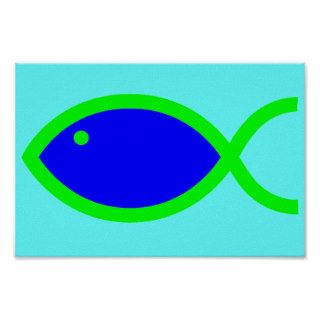 Christian Fish Symbol   LOUD Blue and Green Print