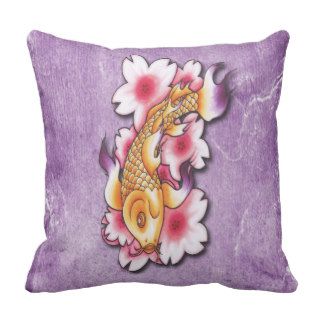 Pink Purple Cherry Blossom Koi Fish Tattoo Throw Pillows