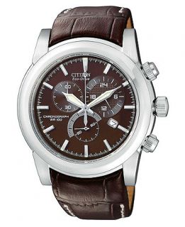 Citizen Mens Chronograph Eco Drive Brown Leather Strap Watch 41mm AT0550 11X   Watches   Jewelry & Watches