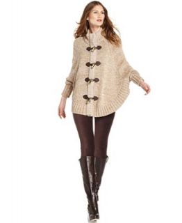 MICHAEL Michael Kors Petite Sweater, Long Sleeve Toggle Front Turtleneck Poncho   Sweaters   Women