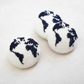 set of three embroidered globe buttons by kate sproston design