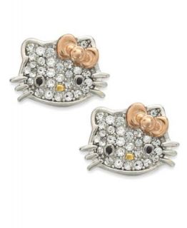 Hello Kitty Sterling Silver Earrings, Pave Crystal Face Stud Earrings   Earrings   Jewelry & Watches