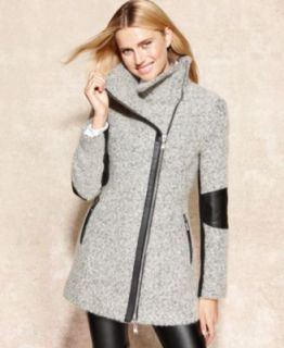 Calvin Klein Asymmetrical Faux Leather Trim Coat   Coats   Women