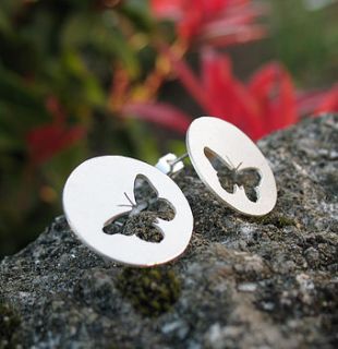silver round butterfly studs by hannah louise lamb